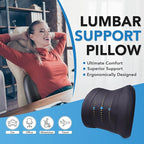 Lumbar Support Pillow for Car, Memory Foam Lumbar Pillow for Lower Back Pain Relief - Back Cushion for Driving, Chair Support for Car-Office Chair, Wheelchair - Classic Black