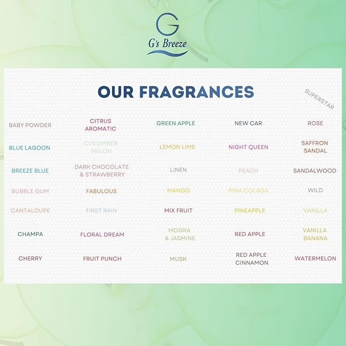 G’s Breeze Green Apple Air Freshener - Long-Lasting Refreshing Fragrance for Home, Car, Offices - 48 Hours of Fruity Scent of Crisp Apple Fruity - Oil Burner Compatible and Pet-Friendly