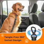 Dog Seat Belt for Car Seatbelt Clip or Hook Latch, Adjustable Reflective Bungee Dog Leash with Locking Zinc Alloy Carabiner, Elastic Buffer, Fits Most Cars/SUVs/Trucks (Black)