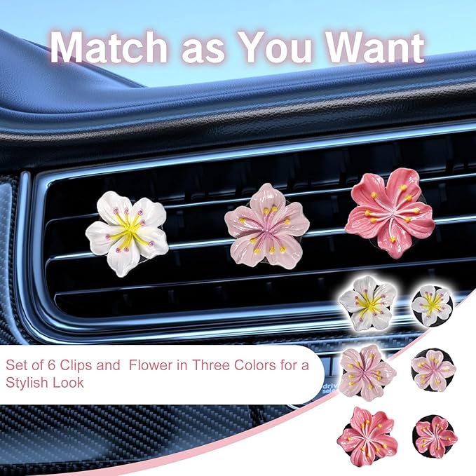 NIIIYTYB 4Pcs Cute Car Vent Clips Flower Air Vent Clips for Fresheners Pink Hawaiian Hibiscus and Cherry Blossom Car Accessories Aesthetic Interior Decor for Women Peach Blossom
