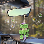 Handmade Crochet Hanging Car Air Freshener - Lucky 4-Leaf Clover Charm with 12ml Refillable Glass Essential Oil Diffuser Bottle, St. Patrick's Day Car Accessories & Bedroom Lucky Decor
