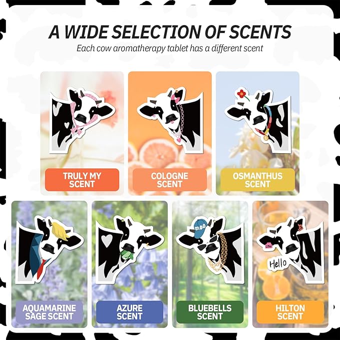 7 Pcs Cow Print Car Air Fresheners for Women – Cute Hanging Car Accessories for Rear View Mirror, Car Interior Decorations with Assorted Scents, Long-Lasting Automotive Accessories for SUVs, Trucks