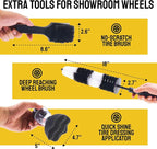 Car Detailing Brush Set 9-pc - Boars Hair Brushes Plus Wheel Cleaner, Tire Brush and Dressing Applicator - Car Cleaning Kit for Leather Seats, Dashboards, Wheels, Grills and Paint