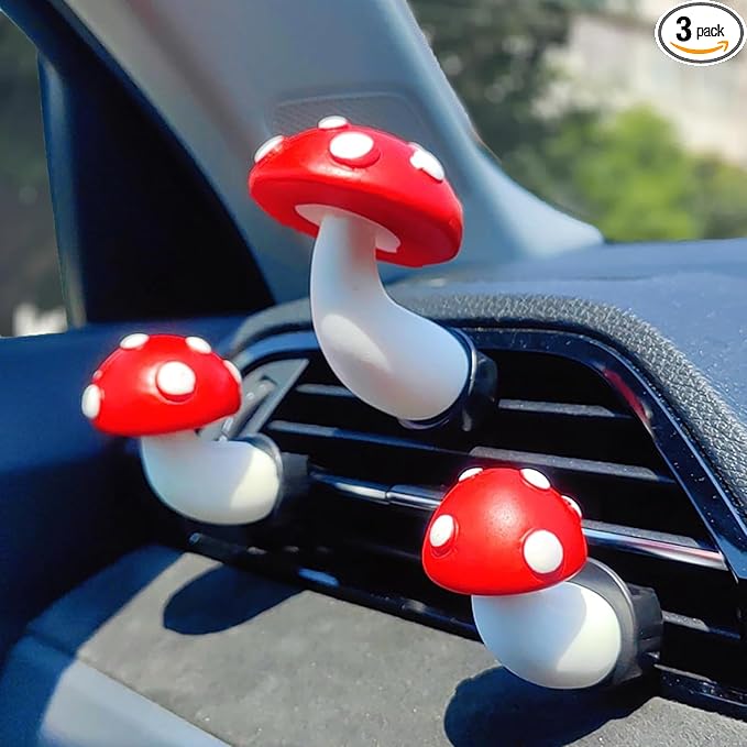 Mushroom Car Air Vent Freshener Clip, Cute Car Vent Decoration, Funny Mushroom Decor Ornament, Universal Car Interior Accessories for Women