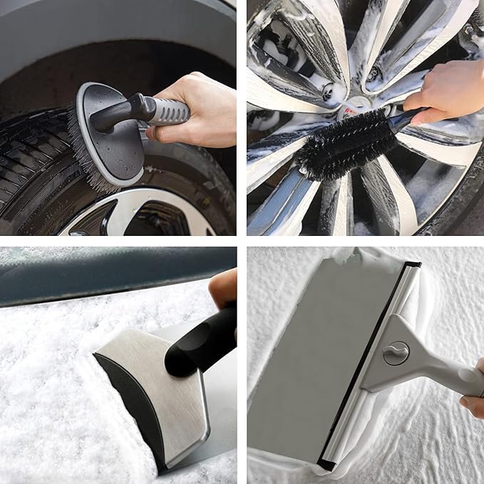AUTODECO 30Pcs Car Wash Cleaning Kit - Car Care Wash Tools Set Car Detailing Set with Collapsible Bucket Snow Shovel