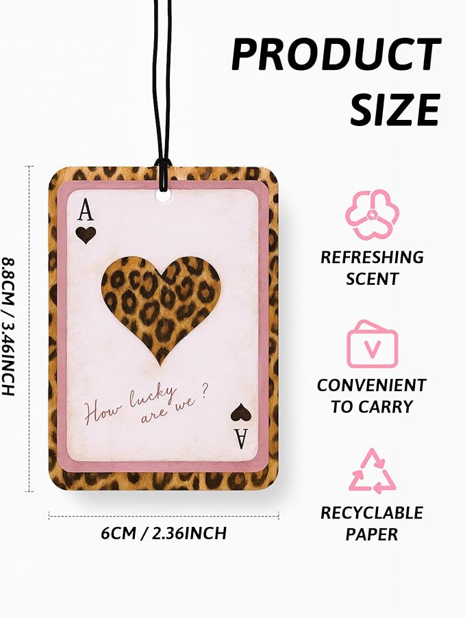 Trendy Pink Cheetah Print Car Air Freshener 4 Pcs, Funky Retro Ace Lucky 8 Ball Leopard Hanging Air Freshener for Cars Closet Drawer Books, Cute Girly Car Accessories Mirror Decor for Women