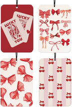 Pink Coquette Bows Car Air Freshener Hanging 4Pcs, Girly Pink and Red Cherry Car Accessories Interior for Women, Lucky You Cherry Coquette Rearview Mirror Decor Freshie for Cars Girls(Vanilla)