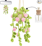 Cute Air Freshener for Car, Crochet Car Accessories Air Freshener, Cute Rear View Mirror Accessories, Handmade Crochet Plant for Cars, Pink Rose