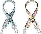Cute Design 2-Pack Set Adjustable Pet Cat Dog Car Seat Belt, Adjustable Buckle Pet Car Harness Fabric Lanyard from 22 to 38 Inches Seatbelt Leash (Orange Passion Dog -Two Piece in one Set)