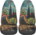 Delerain Car Seat Covers Set 2Pcs, Dinosaur Happy Camping Universal Front Car Seats Vehicle Enterior Protector Suitable Fits Most Car Auto SUV Sedan Truck