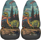 Delerain Car Seat Covers Set 2Pcs, Dinosaur Happy Camping Universal Front Car Seats Vehicle Enterior Protector Suitable Fits Most Car Auto SUV Sedan Truck