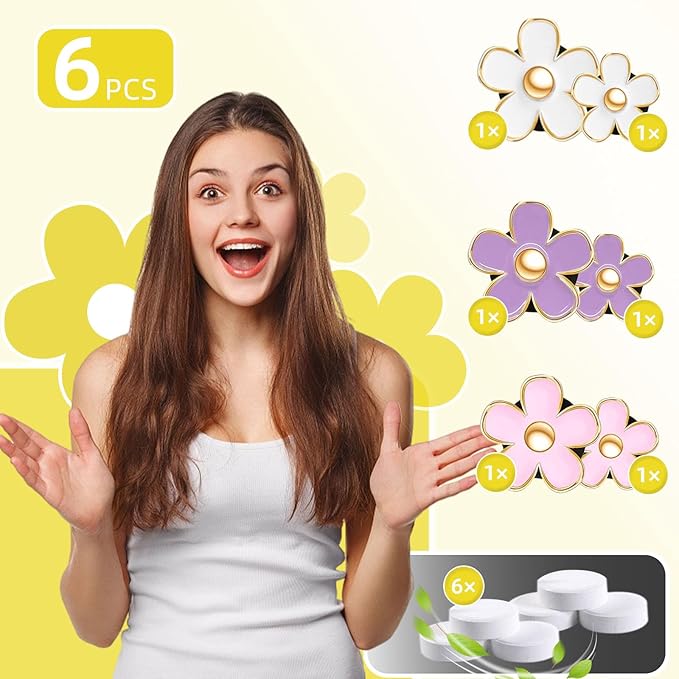 NBTEPEM 6 PCS Daisy Flower Air Vent Clip Car Decoration Accessories Air Conditioning Outlet Clip Car Air Freshener Clip Charm Car Interior Decor(3 cm, 3.3 cm, White, Pink, Purple)