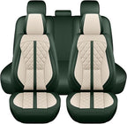 otoez Green Car Seat Covers Full Set, Universal Nappa Leather Seat Cover 5 Seat Waterproof & Breathable Automotive Seat Protector Full Coverage for Cars Sedens, Trucks, SUVs, Vans (White & Green)