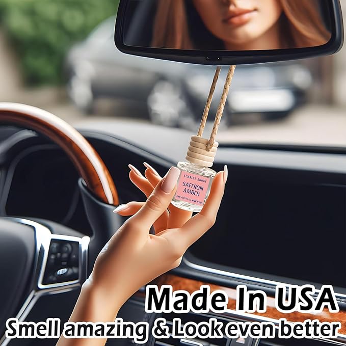 Car Air Freshener Hanging,Cute Air Diffuser for Car, Long Lasting Car Air Fresheners, Car Fresheners for Women, Made in USA Saffron Amber (2 Pack)