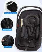 Infant Car Seat Insert for Newborn Girls Boys, 3 in 1 Reversible Cushion for Carseat with Strap Pads Buckle Cover Extra Soft Carseat Support Pad for All Season, Black
