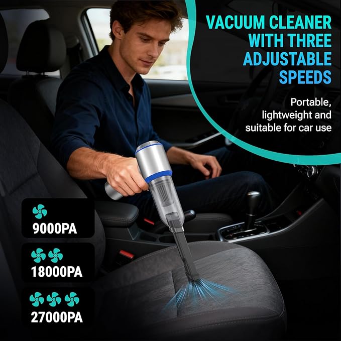 Mini Vacuum Cleaner, 2 in 1 27000PA Brushless Car Vacuum Air Duster 9000mAh Battery Air Blower Wireless Handheld Vacuum for Car,Office and Home