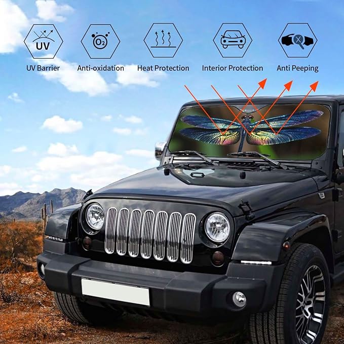 Dragonfly Car Windshield Sunshade Front Window Sun Visor Protector Foldable Shield Cover for Truck SUV