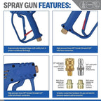 Essential Washer Brass Pressure Washer Gun and Hose Kit | M22 Adaptors | 18" Extension Wand | Nozzle Guard