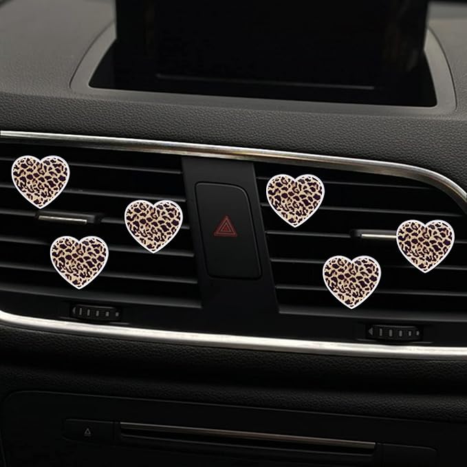 6 Pcs Heart Air Vent Clips, Leopard Print Heart Car Air Fresheners Vent Clips Long Lasting Car Diffuser Vent Clip Interior Decor Charm Decoration Cute Accessories for Women Girls