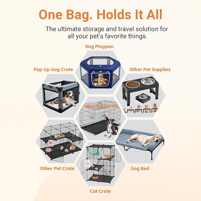 Storage Bag for Collapsible Dog Crate, Large Capacity Travel Case, Also Fits Most Pop Up Playpens, Soft Dog Beds & Cat Houses, Car Trunk Organizer