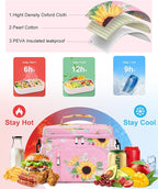 Insulated Lunch Bag for Men & Women, 9L Leakproof Lunch Box Soft Cooler Tote with 5 Pockets, 600D Oxford, EVA Lining, Adjustable Strap for Work, Picnic, Beach&Travel-Corduroy Sunflower Daisy