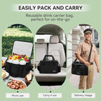 6 Cups Drink Carrier for Delivery, Reusable Cup Holder with Handle, Insulated Collapsible Drink Carrier, Adjustable Dividers, Shoulder Strap, Portable Cooler Tote Bag for Delivery, Travel, Car (Black)