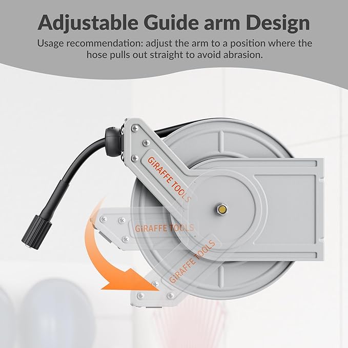 Giraffe Tools Pressure Washer Hose Reel 60ft, 2600 PSI Power Washer Hose Reel, Pressure Washer Retractable Hose Reel, Heavy Duty, Wall/Floor Mounted