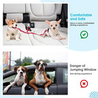 SlowTon Dog Seat Belt, Double Dog Seatbelt Adjustable Vehicle Safety Leash with Elastic Bungee Buffer, Reflective No Tangle Y Shape Two Dog Harness Seat Belt Splitter for Pets Car Trip (F-Pink, S)