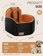 Dog Car Seat for Small/Medium Dogs, Elevated Dog Booster Seat Memory Foam Puppy Car Seat with Washable Cover, Travel Safety Pet Seat for Car with Storage Pockets Up to 35 lbs (Black/Brown)