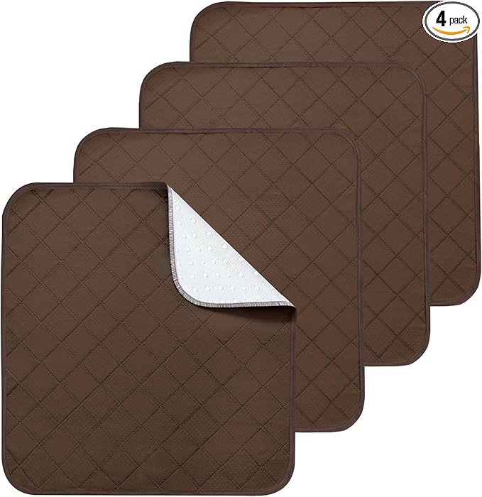 Waterproof Chair Pads for Incontinence, 4 Pack Reusable Seat Protector Pads 22" x 21", Absorbent Wheelchair Pad Covers, Washable Chair Pads for Adults, Kids & Pets - Brown