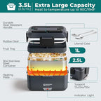 Annie & Mia Design Electric Lunch Box for Adults, 100w 3.5L 2-Layer Portable Food Warmer, Dual Mode 2.5L + 1L Heated Lunch Box for Adults, Home/Car/Office/Truck Use, Lonchera Eléctrica Portátil