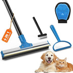 4-in-1 Pet Hair Removal Tool Set - Dual-Head Carpet Rake & Floor Scraper, Small Carpet Scraper, Pet Hair Glove, Matted Hair Rake for Dogs & Cats, Multi-Scene Pet Supplies for Sofa, Carpet, Floor,Blue
