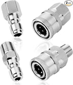 2 Sets NPT 1/4 Inch Pressure Washer Coupler Quick Connect Plug Stainless Steel Male and Female Quick Connect Fittings Pressure Washer Adapter Set (Internal Thread, External Thread)