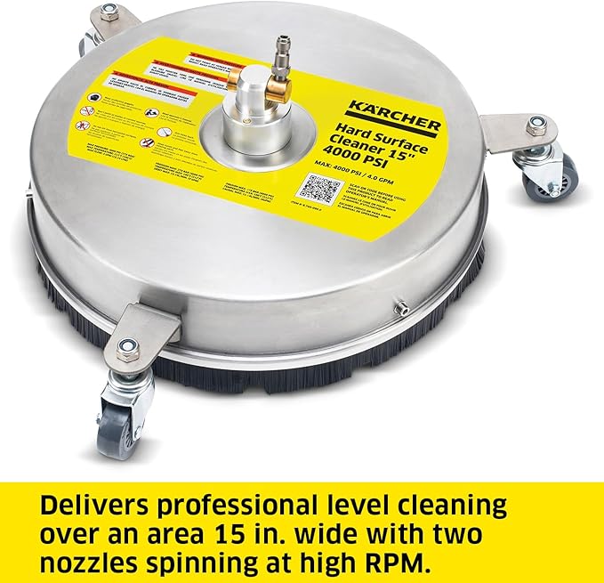 Kärcher Pressure Washer Surface Cleaner 15", 3 Wheels, Stainless Steel, Quick Connect, 4000 PSI, Ideal for Driveways, Patios, Decks, Sidewalks