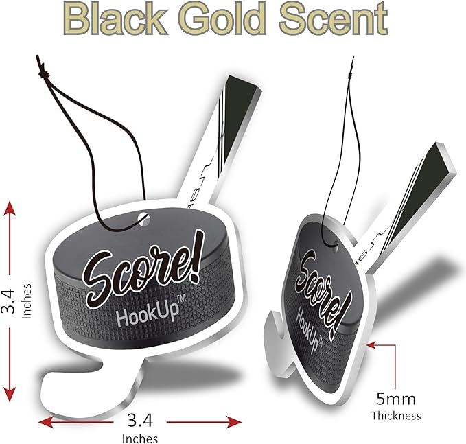 Hockey Car Air Freshener by HookUp - 50 Pack - Black Gold Scent (Extra Strong) | Unique Hockey Gift for Players, Coach, Fans | Hanging Car Accessory with Long Lasting Fresheners Smell
