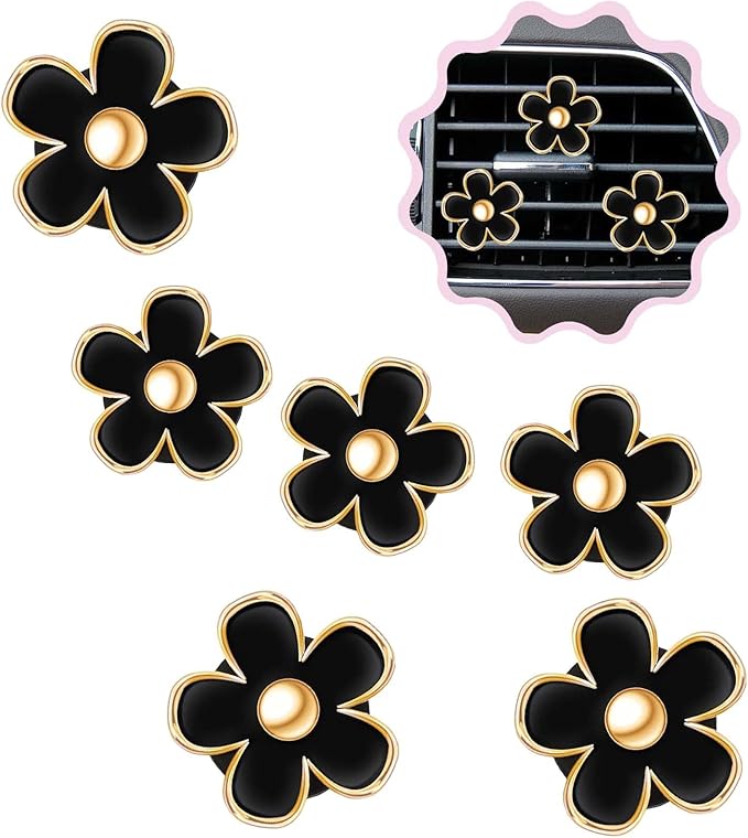6 Pcs Daisy Flower Air Vent Clip Air Conditioning Outlet Clip Car Air Freshener Clip Car Interior Decor Charm Colorful Car Interior Accessories for Girls Women (Black)