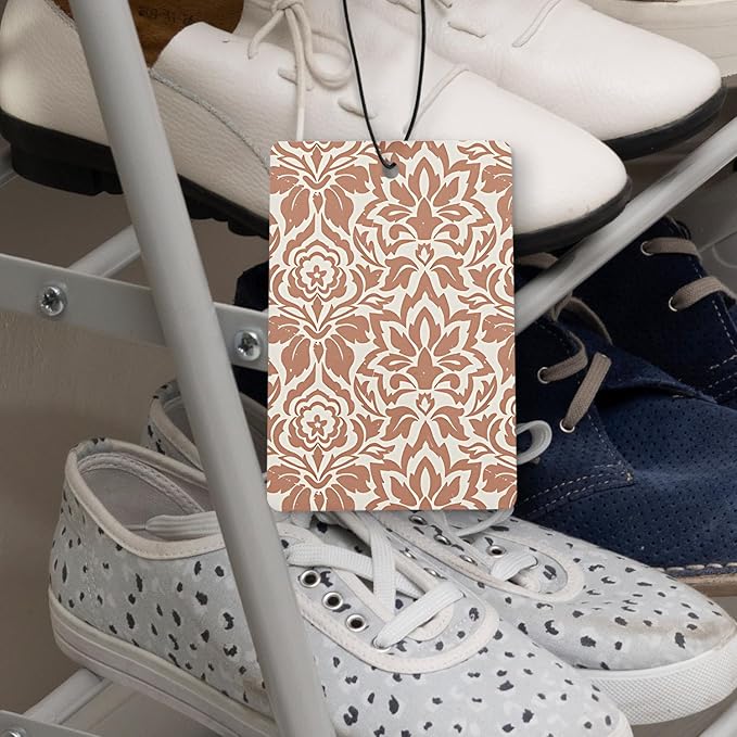 Boho Neutral Floral Car Air Freshener 4 Pcs, Terracotta Sunshine Damask Floral Hanging Air Freshener for Cars Closet Drawer Books, Boho Flower Car Accessories for Women