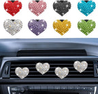 4PCS Heart-Shaped Car Vent Clip with Rhinestone, Vent Clip Car Accessories, Sparkly Rhinestone Bling Diamond Freshener Holder, Air Conditioning Outlet Ornament for Women Girls (White, Style1)