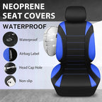 CAR PASS Neoprene Wetsuit Seat Covers, Waterproof Car Seat Covers Full Sets with 5mm Composite EVA, Universal Fit for Car Sedan, SUV Trucks Anti Slip with Airbag Compatible(Black Blue