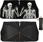 Funny Skeleton Driving Car Windshield Sunshade Umbrella Skull Sun Shade for Car Windshield Umbrella Upgraded Sunshades Blocks UV & Heat Front Window Shades for SUV Sedan Auto