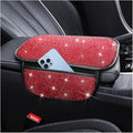 Bling Car Center Console Cover, Crystal Rhinestone Vehicle Armrest Cover Cushion with 2 Storage Bags for Women Girls, Diamond Auto Storage Box Protector Pad, Universal Fit (Red)