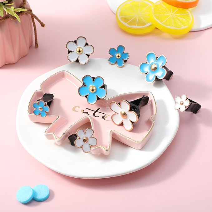 8PCS Daisy Flower Air Freshener Vent Clips - Cute Car Accessories for Women & Girls - Colorful Air Conditioning Outlet Clip - Blue, White