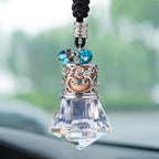 Car Air Freshener Diffuser Hanging Ornament, Diamond-Shaped Empty Crystal Bottle Car Mirror Hanging Accessories, Elegant Bottle Pendant with Wooden Caps Rear View Mirror Accessories