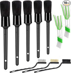 10pcs Detailing Brush Set, Multi-Purpose Car Detailing Brushes for Cleaning Car Interior, Exterior, Engine, Leather, Including 5 car Cleaning Brush, 3 Wire Brush, 2 Air Vent Brush,Black