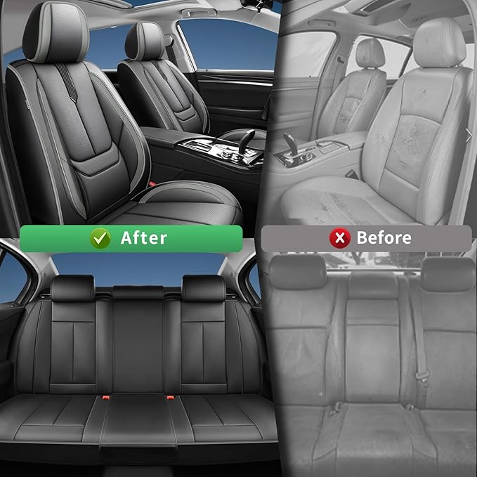 Fit Outback Car Seat Covers for Subaru Outback 2010-2024 2025 2026 -Upgraded Premium Waterproof & Breathable Leather,Airbag Compatible,All-Weather Seat Cushion Protector,2 Front/Black-Grey