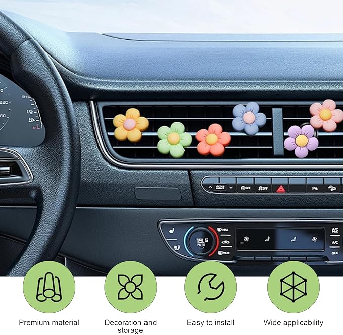WZP 6PCS Car Air Vent Clips, Daisy Flower Vent Decor, Flower Air Freshener Auto Clips, Cute Flower Car Accessories for Women and Girls
