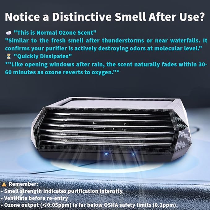 Solar-Powered Car Air Purifier with USB Charging & Ozone Odor Elimination - Portable HEPA Filter-Free Ionizer for Pet Odors, VOCs - Compact, Silent, Best for Car Use (8813 carbon fiber)