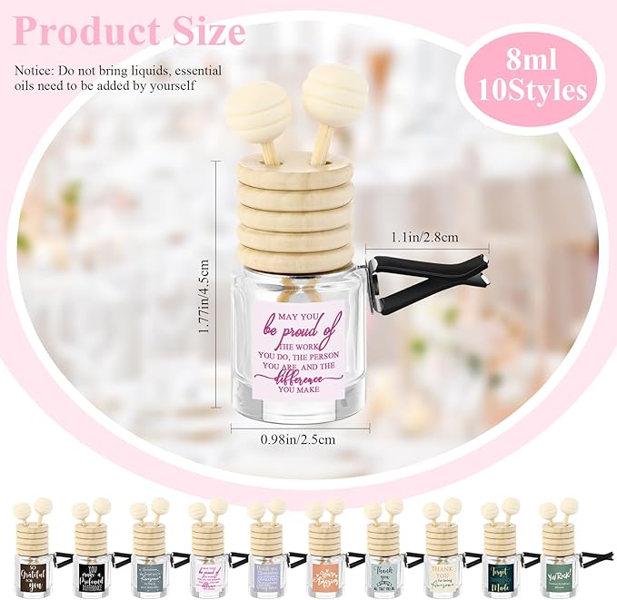 20 Pcs Employee Appreciation Gifts Bulk, Empty Car Diffuser Bottles with Vent Clip, Refillable Essential Oil Car Air Freshener Gifts for Coworker Team Teacher Nurses Staff (Appreciation)