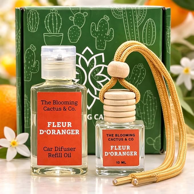 Car Air Freshener with 1 Oz Refill included | Car scented on the go | Car Air Freshener | Long Lasting Hanging Fragrance | Phthalate Free Fragrance (Fleur D'Oranger, 10 ml)