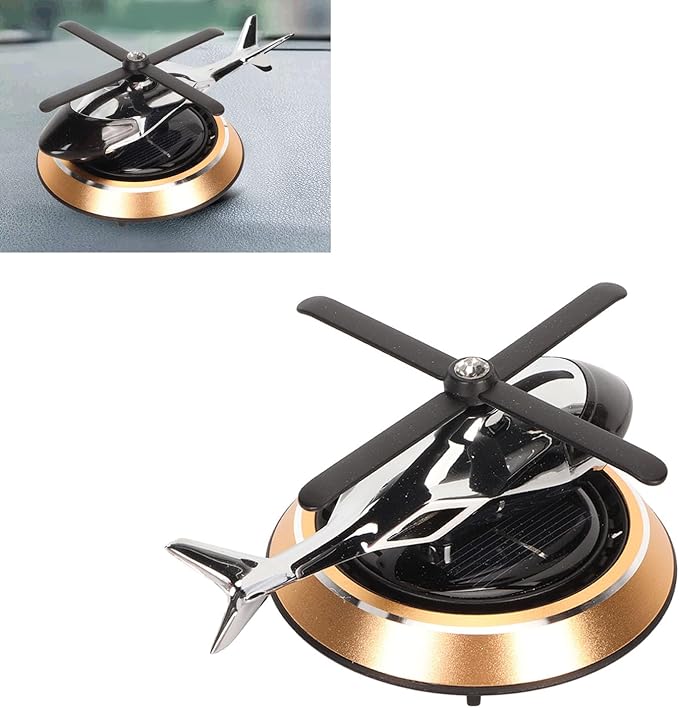 Helicopter Car Air Fresheners Rotating, Solar Car Fresheners Airplane Car Perfume Decoration for Office Bar, Relieve Stress Alloy Car Essential Oil Diffuser for Home (Gold)